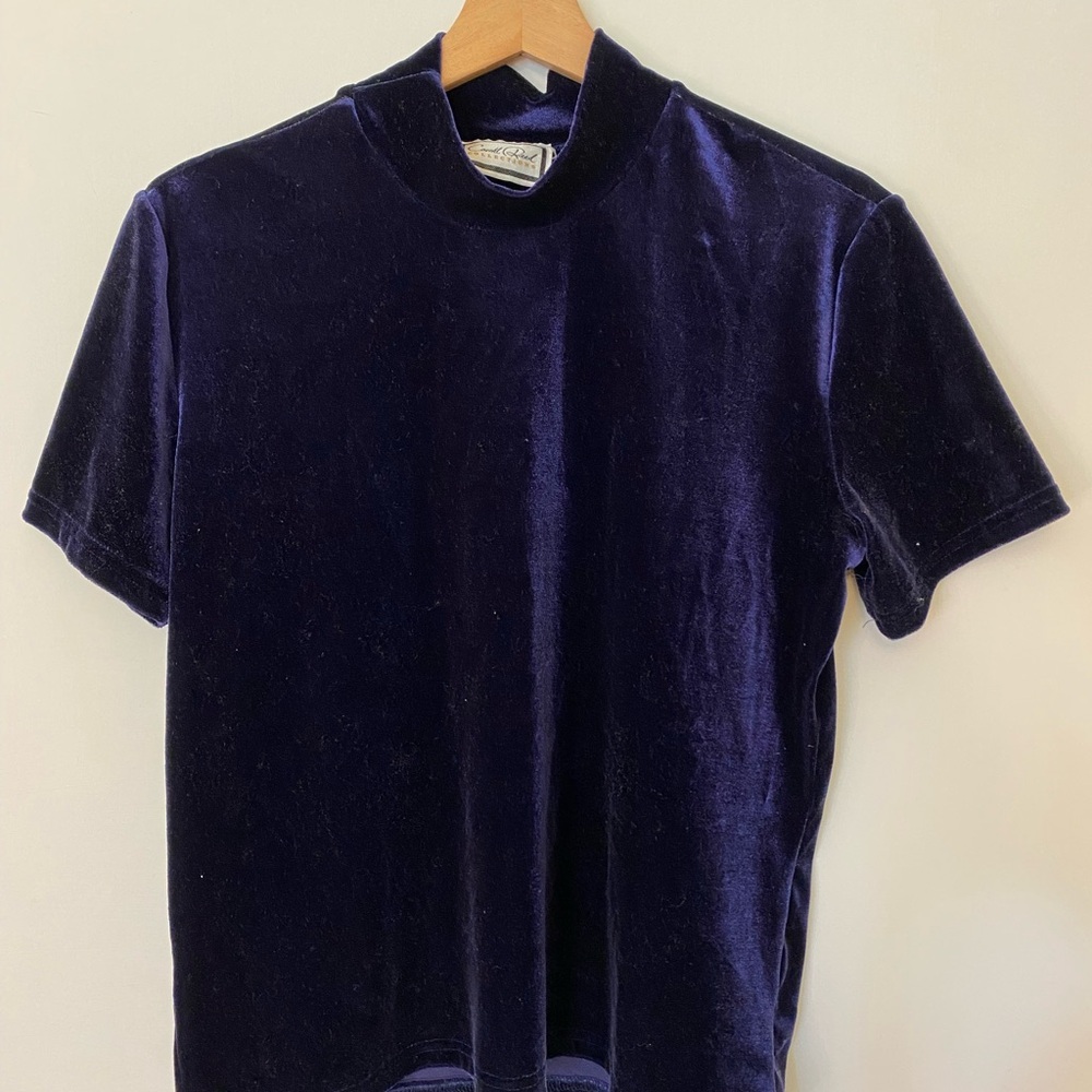 Velvet Short Sleeve Top in Deep Blue